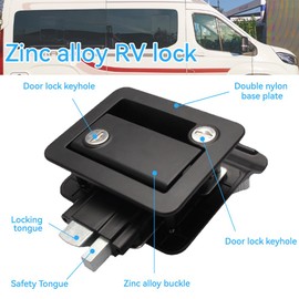 Motorhome Caravan Entrance Door Lock Paddle Lock Door Handle with Keys for Travel Trailers Truck (Black)