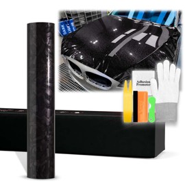 60"x84" (5FTx7FT) PET Marble Forged Carbon Fiber Textured Gloss Black Vinyl Wrap Auto Car Sticker Decal Film Sheet Bubble Free Air Release Technology with Tool Kit