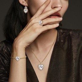 Yifnny Heart Jewellery Sets, Crystals Necklace and Earrings Set Heart Crystals Accessories Brides Heart Pendant Jewellery Wedding Jewelry Set Birthday Mother’s Day Gifts for Women (White)