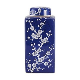 Bombay Cherry Blossom Ceramic Jar with Lid, 5.5-Inch-by-12-Inch, Blue/White