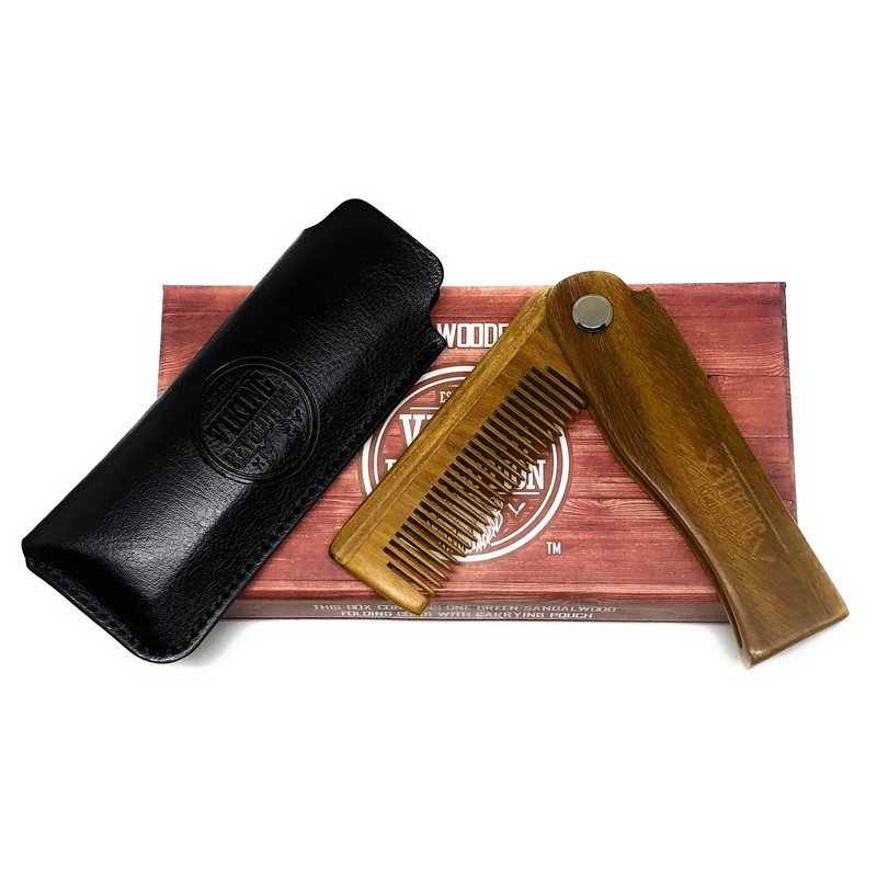 Folding Beard Comb for Men w/Carrying Pouch - All Natural