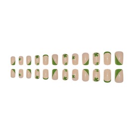 Short Square Press On Nails St.Patrick’s Day Fake Nails Green Shamrock False Nails Acrylic Nails Press Ons Giltter Designs Full Cover Glue On Nails Reuseable Stick On Nails For Women