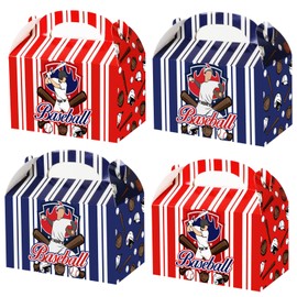 chiazllta Baseball Party Favor Treat Boxes Gift Boxes Baseball Candy Cookies Snack Goody Cardboard Box with Handles for Kids Sports Party Supplies Decorations, 12 Pcs
