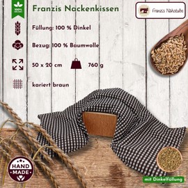 Franzis Nähstube I Spelt Pillow I Neck Pillow I Checked Brown I 100% Cotton I Grain Pillow I for Tension or Shoulder and Neck Pain