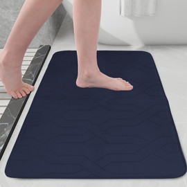 santanu Luxury Flannel Memory Foam 2 Piece Bathroom Rugs Sets - Extra Soft Non Slip Thick Absorbent Washable Quick Dry， 32x20 Inches Floor Mat and 24x20 Inches U Shape Contour Rug (Morocco Navy Blue)