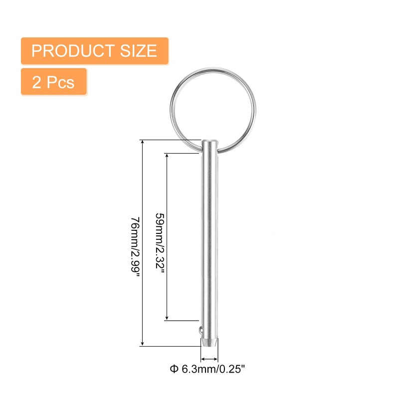 sourcing map 2Pcs 6.3mmx59mm Quick Release Pins, 316 Stainless Steel