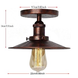 Vintage Retro Umbrella Ceiling Light Retro Industrial Metal Copperhead Ceiling Lamp E27 Kitchen Loft Bar Lighting Barn Light (Rust Colour 22 cm)