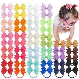 JOYOYO 50 Pcs Baby Bow Bobbles Baby Hair Bands Baby Hair Ties Baby Girls Hair Bows 2 Inch Ribbon Bows, Elastic Little Girls Hair Bobbles Small Hair Bands for Babies, Toddlers