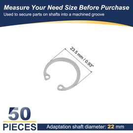 PATIKIL 22mm ID Internal Retaining Rings, 50 Pcs E-Clip Snap Ring 304 Stainless Steel Internal Circlip for Automobile Valve Equipment Bearings