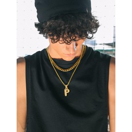 Bubble Letter Necklace for Women Gold Initial Y Necklace Chunky Necklaces for Men Birthday/Rapper Gifts for Him Hip Hop Jewelry