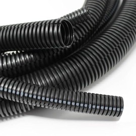 Electriduct 2.5" Nylon Wire Loom Split Conduit Slit Flexible Corrugated Tubing with Marker - 25 Feet - Black