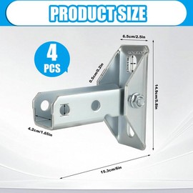 MUXHEL 4 Pcs Adjustable Brace Fitting for 1-5/8" Strut Channel & 1/2" Bolt, 180 Degree Turn Joint Connector Bracket Solar Panel Bracket Base