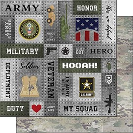 Scrapbook Customs 30430 Army and Faux Metal Rivets 12 x 12 Double-Sided Scrapbook Paper - 1 Sheet