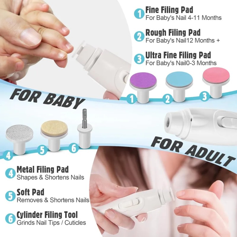 Kit Limador Uñas Cortaúñas Para Bebe Eléctrico Luz Led