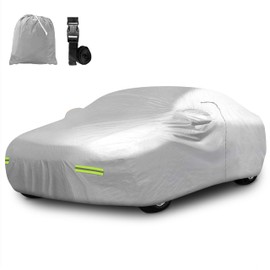 Mockins 190"x75"x60" Sedan Car Cover w/Zipper Door for Easy Access | 190T Polyester Car Covers for Automobiles | Vehicle Cover w/Strap & Carry Bag | Full Exterior Covers Providing Weather Defense