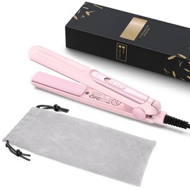 Wavytalk Mini Flat Iron 0.7 Inch Ceramic Mini Hair Straightener, Small Flat Irons for Short Hair, Curls Bangs, Dual Voltage for Travel - Style: Pink