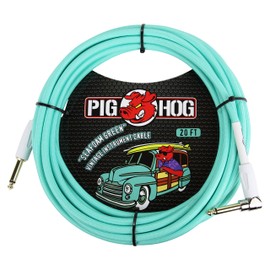 Pig Hog PCH20SGR - Cable de instrumento de guitarra verde espuma de mar en ángulo recto de 1/4" a 1/4", 20 pies