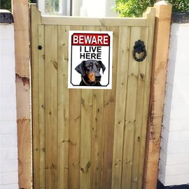 Shawprint BEWARE I LIVE HERE METAL GATE SIGN DOBERMAN PINSCHER 200MM X 10MM (1059H1)
