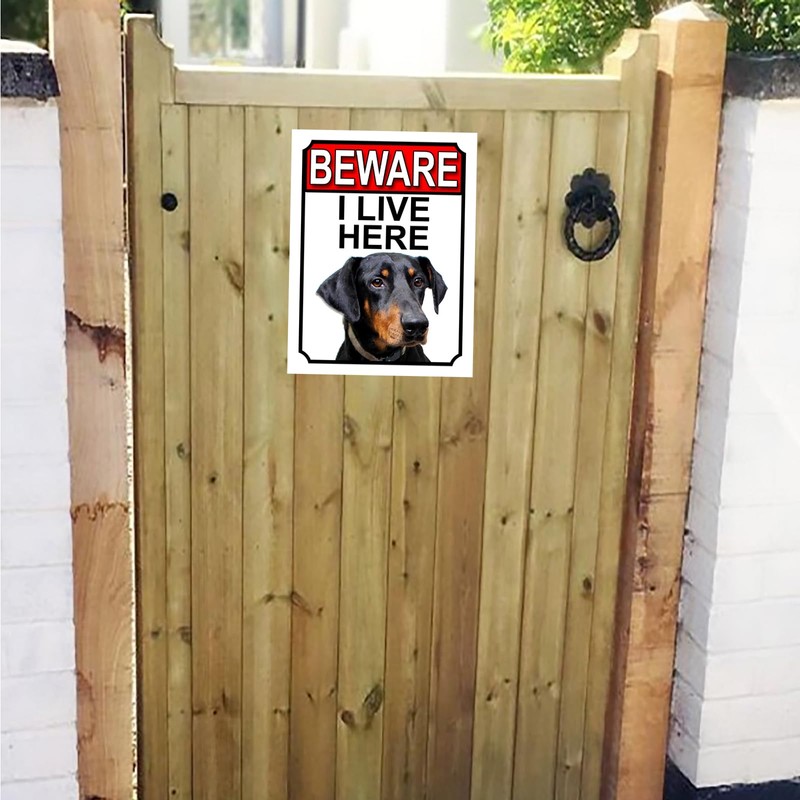 Shawprint BEWARE I LIVE HERE METAL GATE SIGN DOBERMAN PINSCHER