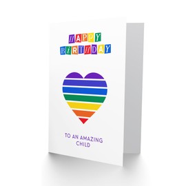 Artery8 Happy Birthday to an Amazing Child Rainbow Stripes Love Heart Non Binary Gender Neutral Card