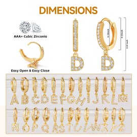 18K Gold Filled Initial Dangle Hoop Earrings for Women, 1 Pair CZ Hypoallergenic Alphabet Letter A-Z Drop Dangle Dainty Gold Earrings, Small Huggie Hoop Earrings with Cubic Zirconia Gifts Jewelry (P)