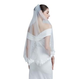 vevelota Wedding Veils for Brides Lace Veils for Women with Comb 1 Tier Fingertip Length