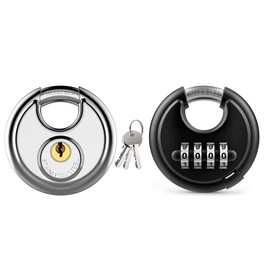 Puroma Keyed Padlock, Stainless Steel Discus Lock for Sheds, Storage Unit, Garages and Fence, and 4 Digit Disc Padlock with Hardened Steel Shackle, Keyless Heavy Duty Combo Lock for Outdoor Sheds