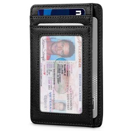 RUNBOX Slim Minimalist RFID Blocking Front Pocket Leather Wallets for Men Women Gift Box Black