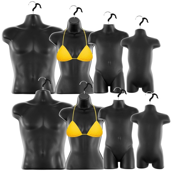 Briwooody 8 Pcs Black Mannequin Torso Forms, Male Female Child