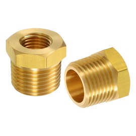 sourcing map 2Pcs 1/2 BSPT Male x 1/4 NPT Female Brass Reducer Hex Bushing Threaded Pipe Fitting, Brass Threaded Pipe Fitting Adapter for Water, Gas, Oil Pipeline Systems