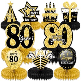 1 Set of 9 PCS Black Gold 80th Birthday Party Decoration Honeycomb Ornament Table Decorations Sending Gifts to Elders, Mentors, Parents, Grandparents, Grandmothers, and Grandfathers