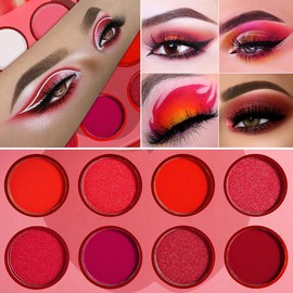Red Eyeshadow Palette, 12 Colors Matte Shimmer Highly Pigmented Red Goth Makeup Pallet, Bright Dark Burgundy Rose Peach White Eye Shade, Blendable Long Last Waterproof Eye Shadow for Party, Halloween