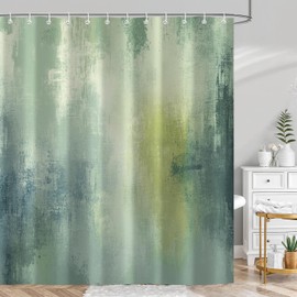 Moonslim Green Abstract Shower Curtain, Rustic Vintage Farmhouse Grey Modern Bathtub Curtains Decor for Bathroom Set, Washable Fabric Cloth Waterproof with 12 Hooks, 72x72 Inch