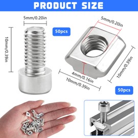 XSHAO® 50 Stück Nutensteine M5, Nutensteine M5 Nut 6 mit Schraube, Serie 2020 T Nut typ B für Aluprofil Extrusionsschlitz Führungsschiene