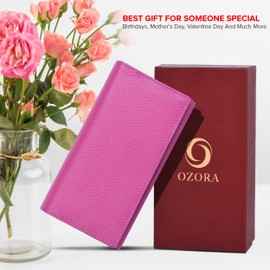 Ozora Handmade Bifold Premium Leather Slim Wallet with RFID Protection, Card Holders and ID Window for Women