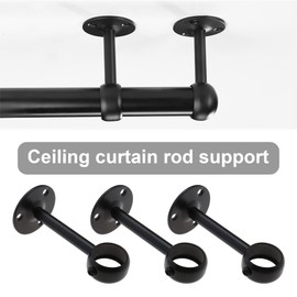 The Lord of the Tools 6 Pieces Metal Curtain Pole Holder Ceiling Curtain Rod Holder with Screws Expansion Tubes for Home Kitchen Shelf Cabinet Black