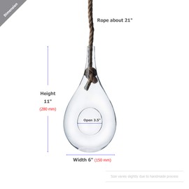WGV Hanging Planter Terrarium, Width 6", Height 11", DIY Clear Glass Succulents Air Teardrop Floral Container (Including Rope), Candle Holder Vase for Outdoor Indoor Decor, 1 Piece