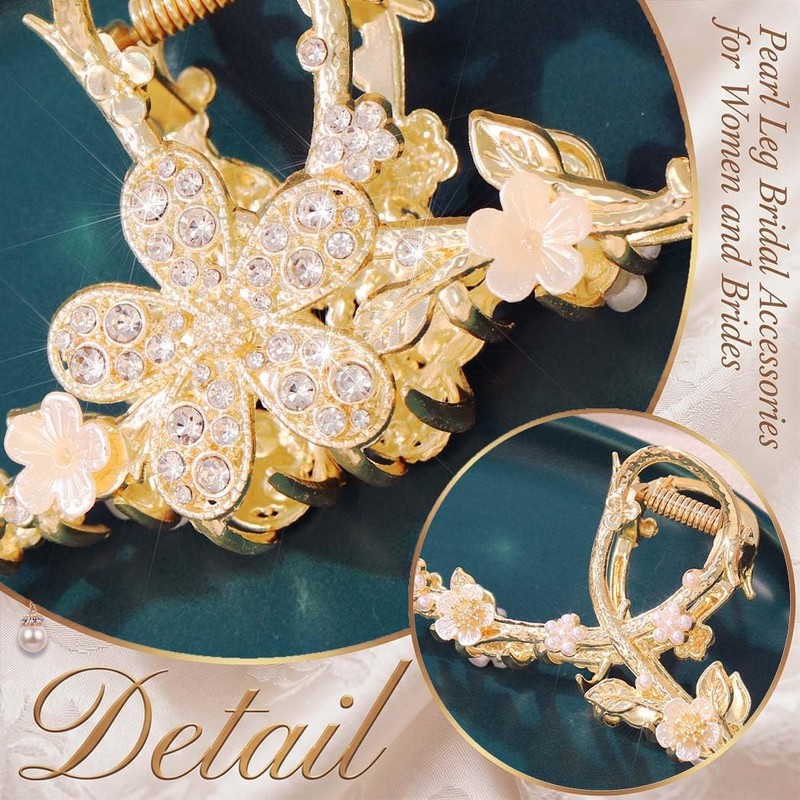 Flower Gold Hair Clip Rhinestone Fancy Hair Claw Clips for