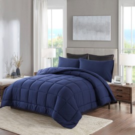 DOWNCOOL King Size Comforter Set -All Season Bedding Comforters Sets with 2 Pillow Cases -3 Pieces Bed Set Down Alternative King Bedding Set -Blue King Comforter Set(102"x90")