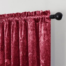 SNITIE Burgundy Red Crushed Velvet Curtains with Rod Pocket Luxurious Thermal Insulation Soundproofing and Light Filtering Window Treatments for Living Room Bedroom Office, 2 Panels Set 52" W x 96" L