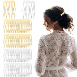 30 Pieces Loose 5-Tooth Silver Gold Side Hair Comb Pure Blank Craft DIY Bridal Veil Comb Decorative Headpiece French Twist Bun Clip