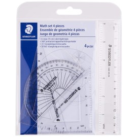 STAEDTLER Math Set - 4 pc Geometry Kit for Students - School Supplies with Clear Protractor, 6in Ruler & 2 Triangles – Metric & Imperial Scales