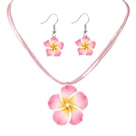 YUEXNKO Flower Jewellery Set, Flower Necklace Earrings, Summer Jewellery Flowers, Women's Flower Jewellery, Plumeria Made of Clay, for Women, Wife, Mother, Girls, No