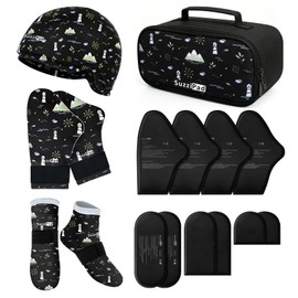 SuzziPad Chemo Gloves Socks Cap and Carrier - Allover Print, Black, L