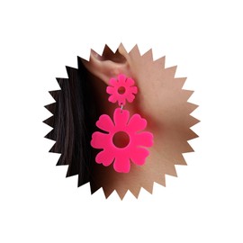 Inateannal Boho Acrylic Flower Drop Earrings Green Large Flower Dangle Earrings Double Daisy Flower Earrings Exaggerate Hollow Flower Earrings Jewellery for Women and Girls, Zinc