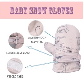 Urban Virgin Infant Baby Toddler Kids Winter Mittnes Lined Fleece Warm Waterproof Ski Snow Gloves For Boys Girls Pink Dino 6-24 Months