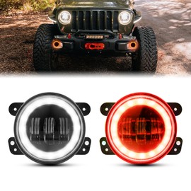 BEEYEO 4 Inch LED Fog Lights 60W High-Intensity Off-Road Fog Light for 2007-2017 Wrangler Unlimited JK JKU TJ LJ, 4 Inch Round Fog Lights w/DRL & Amber Turn Signal, Red 2 PCS