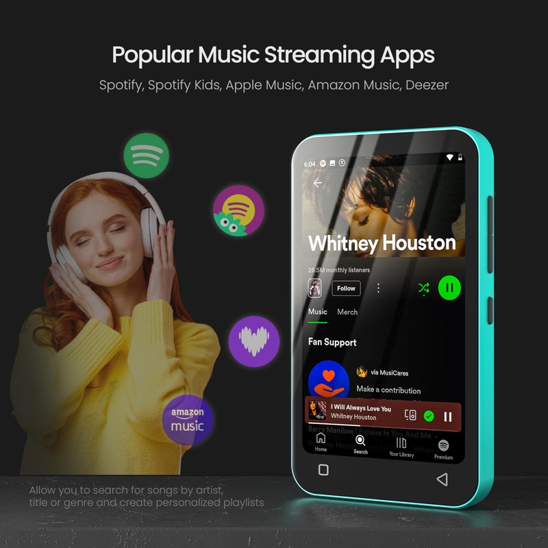 TIMMKOO 80GB Kids MP3 Player with Bluetooth, Pre-Installed Spotify, Spotify