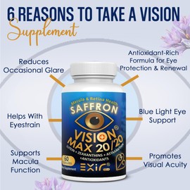 Vision Max 20/20 Visual Performance Support Eye Supplement | Supports Eye Health, Visual Comfort & Focus, 60 Capsules