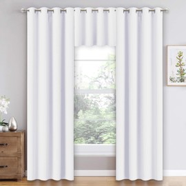 NICETOWN 50% Blackout Curtains for Kitchen - 36 Inches Long Ring Top Short Window Valance for Dining Room (W52 x L36 Inches,Pure White,2 Pcs)